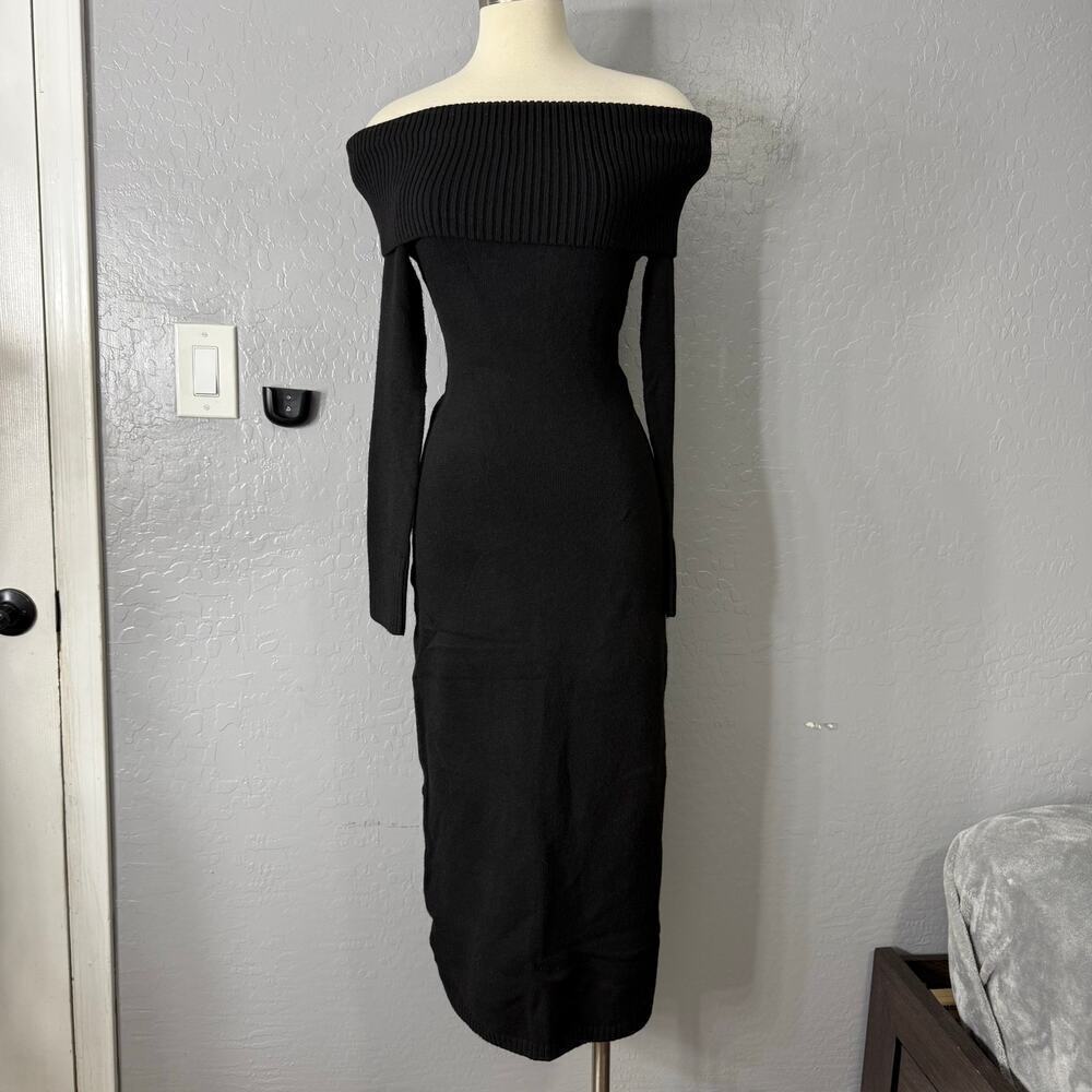 Hollister Ribbed Knit Off-The-Shoulder Midi Sweater Dress, Black, XXST